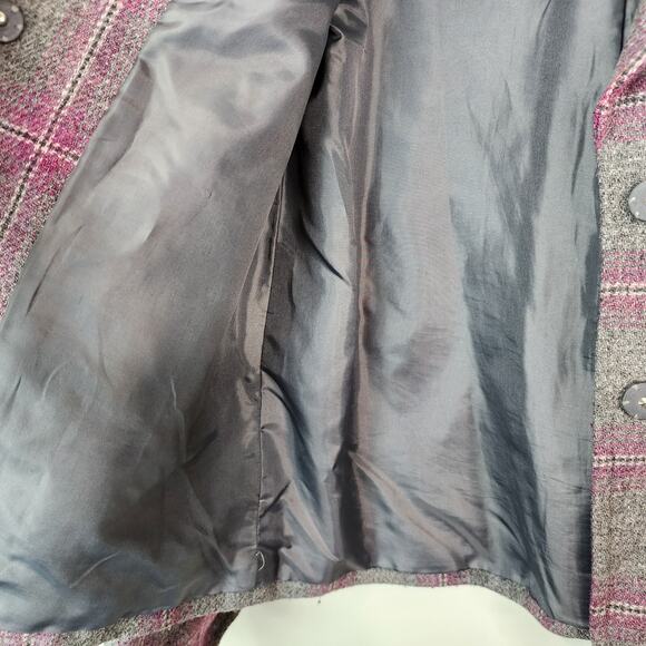 Talbots Gray & Pink Plaid Wool Blazer Size 8 PETITE Button Jacket - Picture 5 of 9